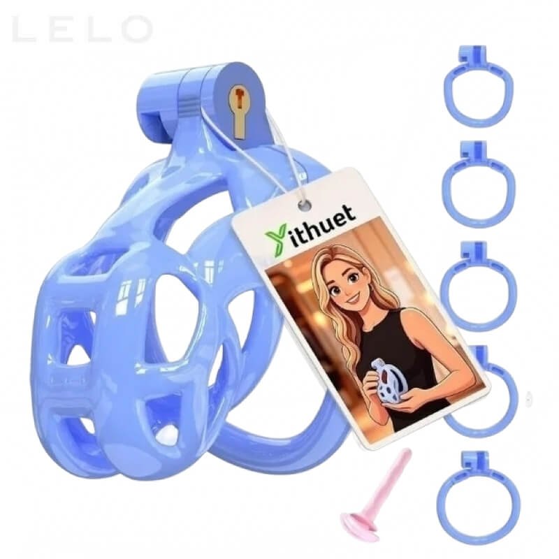 Blue Resin Male Chastity Cage Device with 5 Rings (1)