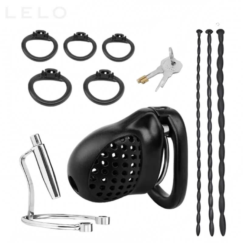 Male Chastity Cage with 5 Size Rings and 3 Urethral Set (1)