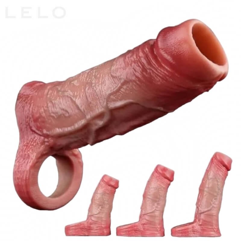 Realistic Silicone Penis Sleeve with Testicle Ring for Men (1)